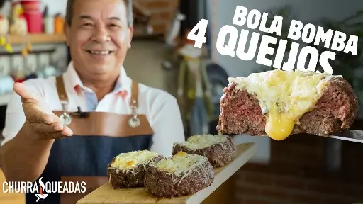 Uma almôndega grande com bastante queijo com palmito Pupunha