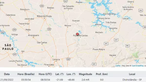 Terremoto em Poços de Caldas (MG) teve 2.6 de magnitude