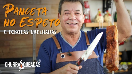 Panceta no Espeto e Cebolas Grelhadas